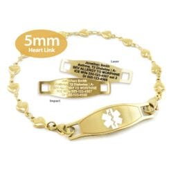 Heart Bracelet in Stainless Steel Yellow Gold Finish with Medical ID Tag - 5mm (HTG5-2)