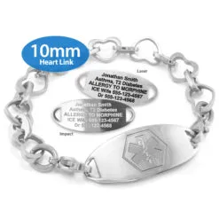 Heart Bracelet in Stainless Steel with Medical ID Tag - 10mm (HTS10-1)