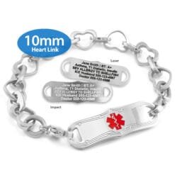 Heart Bracelet in Stainless Steel with Medical ID Tag - 10mm (HTS10-3)