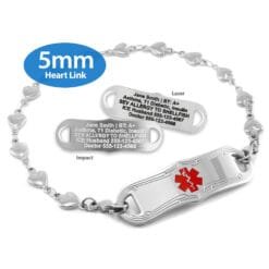 Heart Bracelet in Stainless Steel with Medical ID Tag - 5mm (HTS5-3)