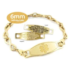 Infinity Bracelet in Stainless Steel Yellow Gold Finish with Medical ID Tag - 6mm (IFG6-2)