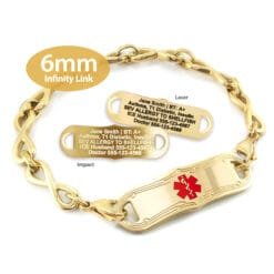 Infinity Bracelet in Stainless Steel Yellow Gold Finish with Medical ID Tag - 6mm (IFG6-3)