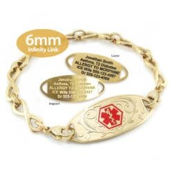 Infinity Bracelet in Stainless Steel Yellow Gold Finish with Medical ID Tag - 6mm (IFG6-1)