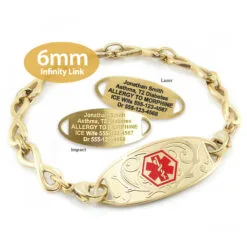 Infinity Bracelet in Stainless Steel Yellow Gold Finish with Medical ID Tag - 6mm (IFG6-1)
