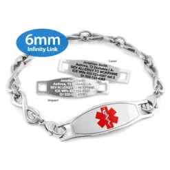 Infinity Bracelet in Stainless Steel with Medical ID Tag - 6mm (IFS6-2)