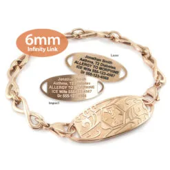 Infinity Bracelet in Stainless Steel Rose Gold Finish with Medical ID Tag - 6mm (IFR6-1)