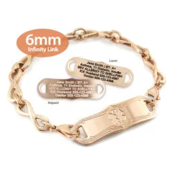Infinity Bracelet in Stainless Steel Rose Gold Finish with Medical ID Tag - 6mm (IFR6-3)