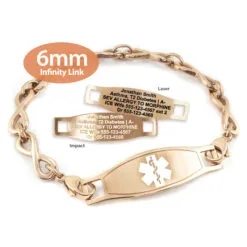 Infinity Bracelet in Stainless Steel Rose Gold Finish with Medical ID Tag - 6mm (IFR6-2)