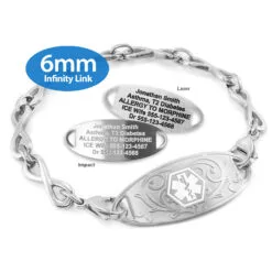 Infinity Bracelet in Stainless Steel with Medical ID Tag - 6mm (IFS6-1)