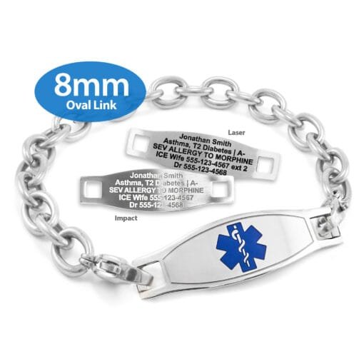 Oval Link Medical Alert Bracelet in Stainless Steel - 8mm (LS8-2)