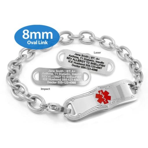 Oval Link Medical Alert Bracelet in Stainless Steel - 8mm (LS8-3)