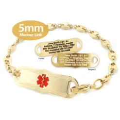Mariner Bracelet in Stainless Steel Yellow Gold Finish with Medical ID Tag - 5mm (MAG5-3)