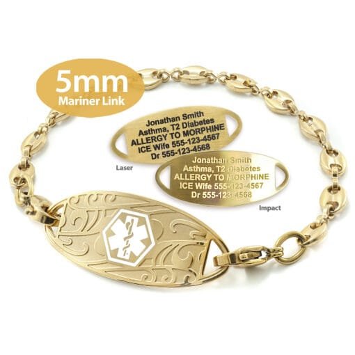 Mariner Bracelet in Stainless Steel Yellow Gold Finish with Medical ID Tag - 5mm (MAG5-1)