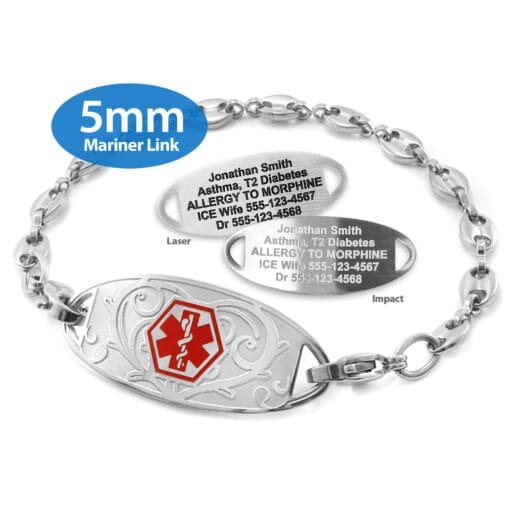 Mariner Bracelet in Stainless Steel with Medical ID Tag - 5mm (MAS5-1)