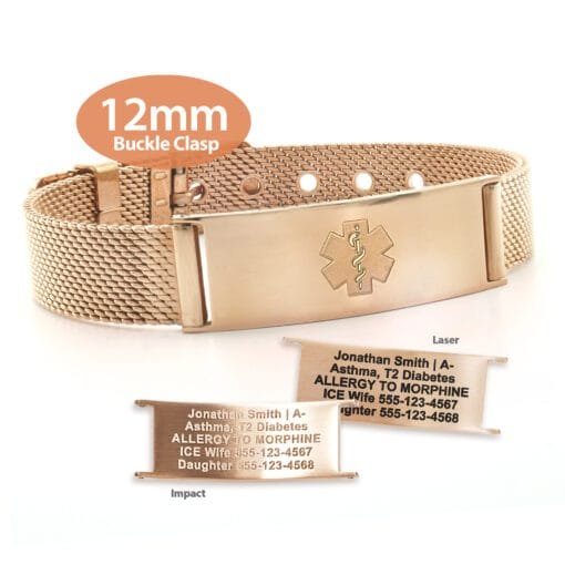 Buckle Clasp Medical ID Mesh Band with Rose Gold Finish - 12mm (MB12-REM)