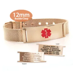 Buckle Clasp Medical ID Mesh Band in 316L Stainless Steel Rose Gold Finish - 12mm (MB12-RRD)