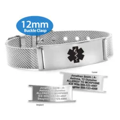 Buckle Clasp Medical ID Mesh Band with Stainless Steel Finish - 12mm (MB12-SBK)