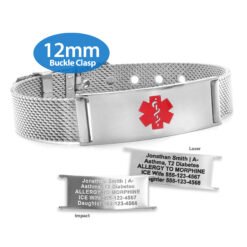 Buckle Clasp Medical ID Mesh Band with Stainless Steel Finish - 12mm (MB12-SRD)
