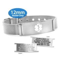 Buckle Clasp Medical ID Mesh Band with Stainless Steel Finish - 12mm (MB12-SWT)