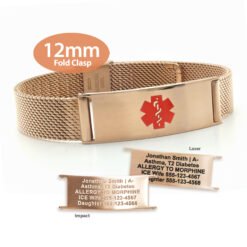 Fold Clasp Medical ID Mesh Band in 316L Stainless Steel Rose Gold Finish - 12mm (MB12-RRD)