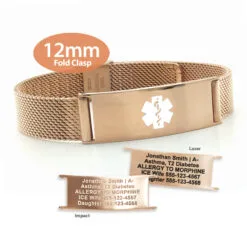 Fold Clasp Medical ID Mesh Band with Rose Gold Finish - 12mm (MF12_RWT)
