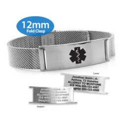Fold Clasp Medical ID Mesh Band with Stainless Steel Finish - 12mm (MB12-SBK)