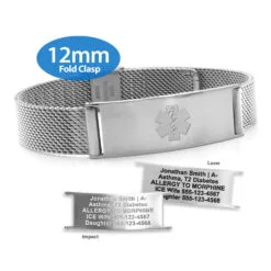 Fold Clasp Medical ID Mesh Band with Stainless Steel Finish - 12mm (MF12_SEM)