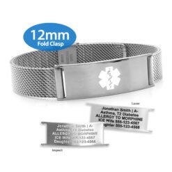 Fold Clasp Medical ID Mesh Band with Stainless Steel Finish - 12mm (MB12-SWT)
