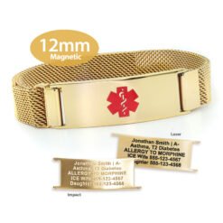 Magnetic Medical ID Mesh Band in 316L Stainless Steel Yellow Gold Finish - 12mm (MG12-GRD)