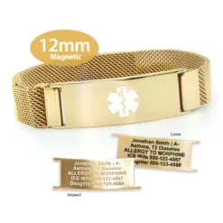 Magnetic Medical ID Mesh Band with Yellow Gold Finish - 12mm (MG12_GWT)