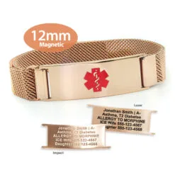 Magnetic Medical ID Mesh Band  in 316L Stainless Steel Rose Gold Finish - 12mm (MG12-RRD)