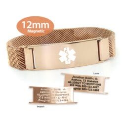 Magnetic Medical ID Mesh Band with Rose Gold Finish - 12mm (MG12-RWT)
