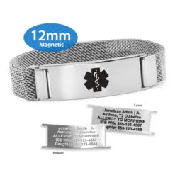 Magnetic Medical ID Mesh Band in Stainless Steel - 12mm (MG12-SBK)