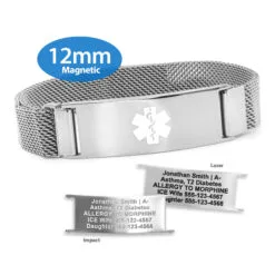 Magnetic Medical ID Mesh Band in Stainless Steel - 12mm (MG12-SWT)
