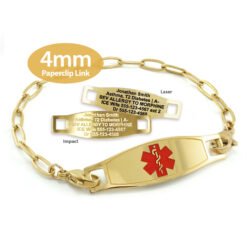 Paperclip Link Bracelet in 316L Stainless Steel Yellow Gold Finish with Medical ID Tag - 4mm (PCG4-2)
