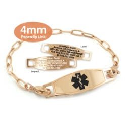 Paperclip Link Bracelet in 316L Stainless Steel Rose Gold Finish with Medical ID Tag - 4mm (PCR4-2)