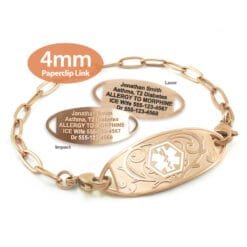 Paperclip Link Bracelet in 316L Stainless Steel Rose Gold Finish with Medical ID Tag - 4mm (PCR4-1)