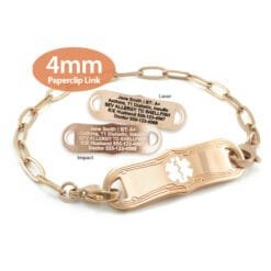 Paperclip Link Bracelet in 316L Stainless Steel Rose Gold Finish with Medical ID Tag - 4mm (PCR4-3)
