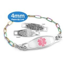 Paperclip Link Bracelet in 316L Stainless Steel Rainbow Finish with Medical ID Tag - 4mm (PCSR4_2)