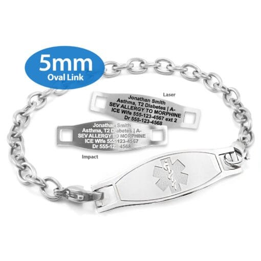 Oval Link Medical Alert Bracelet in Stainless Steel - 5mm (SS5-2)