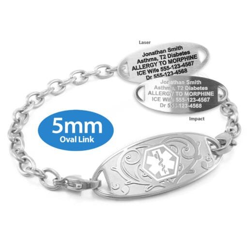 Oval Link Medical Alert Bracelet in Stainless Steel - 5mm (SS5-1)