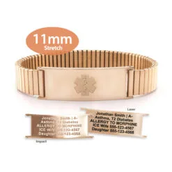 Expandable Stretch Band in 316L Stainless Steel Rose Gold Finish with Medical ID Tag - 11mm (ST11-REM)