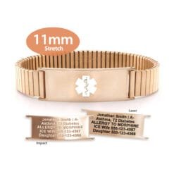 Expandable Stretch Band in 316L Stainless Steel Rose Gold Finish with Medical ID Tag - 11mm (ST11-RWT)