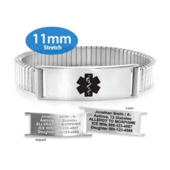 Expandable Medical ID Stretch Band with Stainless Steel Finish - 11mm (ST11-SBK)