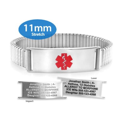 Expandable Stretch Band in 316L Stainless Steel with Medical ID Tag - 11mm (ST11-SRD)