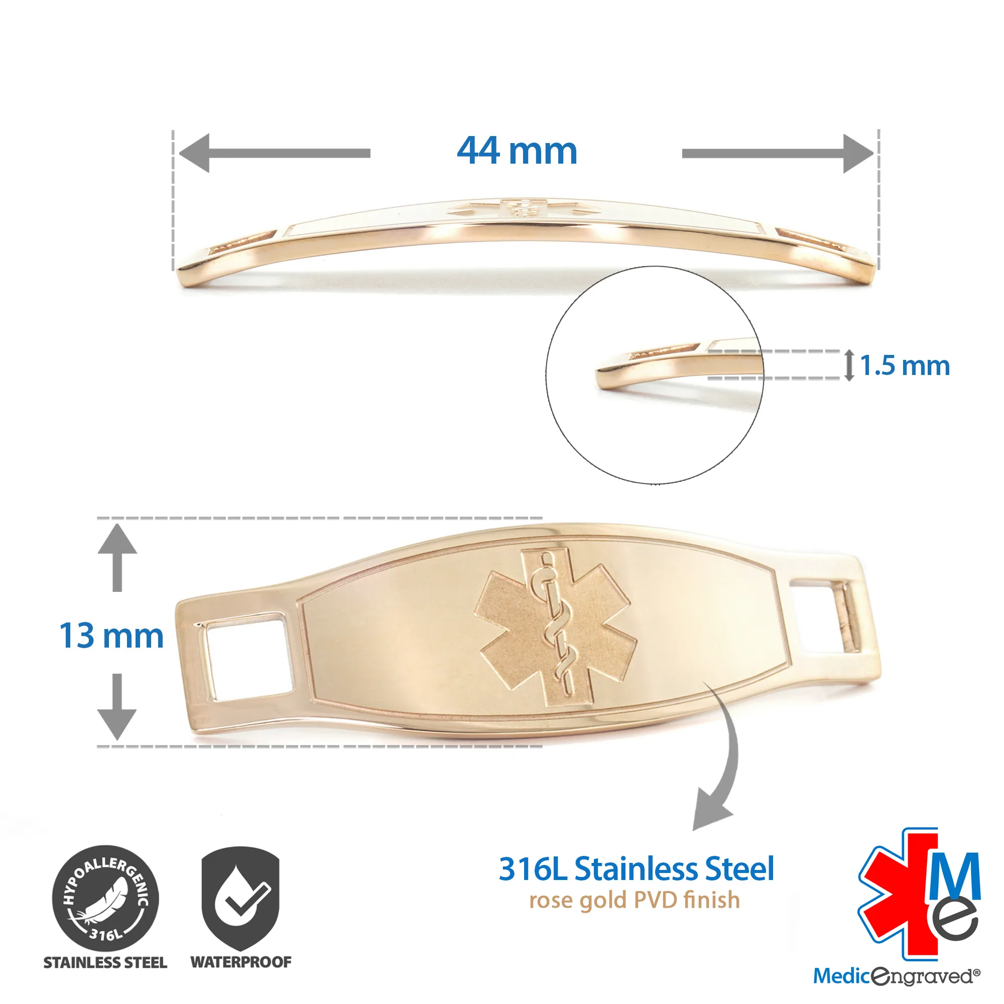 Medical ID Tag in 316L Stainless Steel Rose Gold Finish with Red Enamel Logo (TAG-RRD2) - Image 3