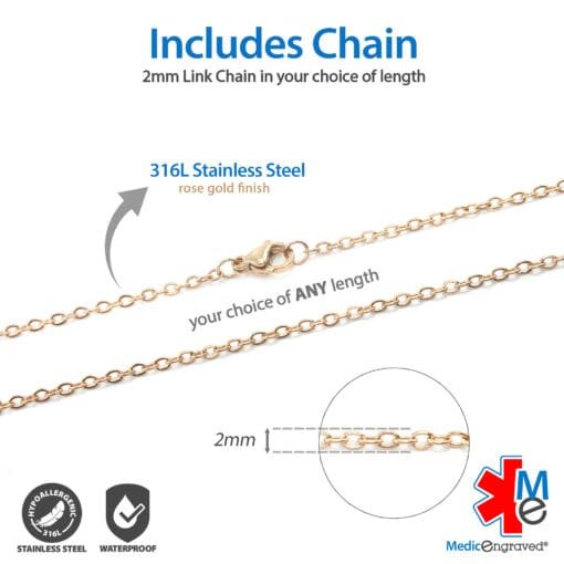 LOST-REM - 316L Stainless Steel 19x23mm Embossed Oval Necklace with Custom sized 2mm Curb Link Chain - Engraving Included - Image 4