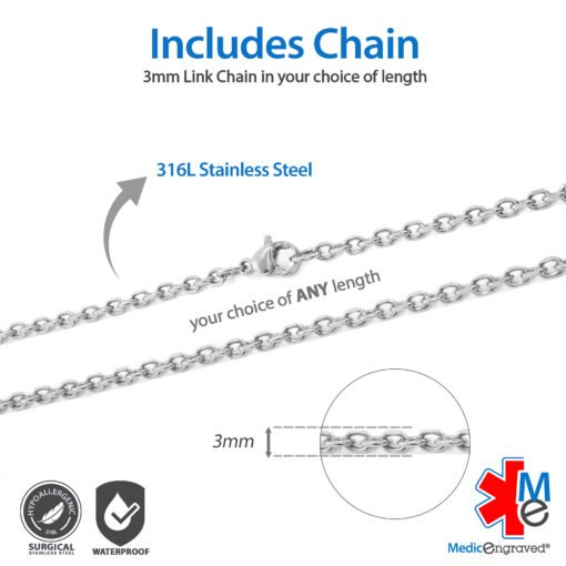 MHPM-SRD - 316L Stainless Steel 24x26mm Red Heart Necklace with Custom sized 3mm Oval Link Chain - Engraving Included - Image 4