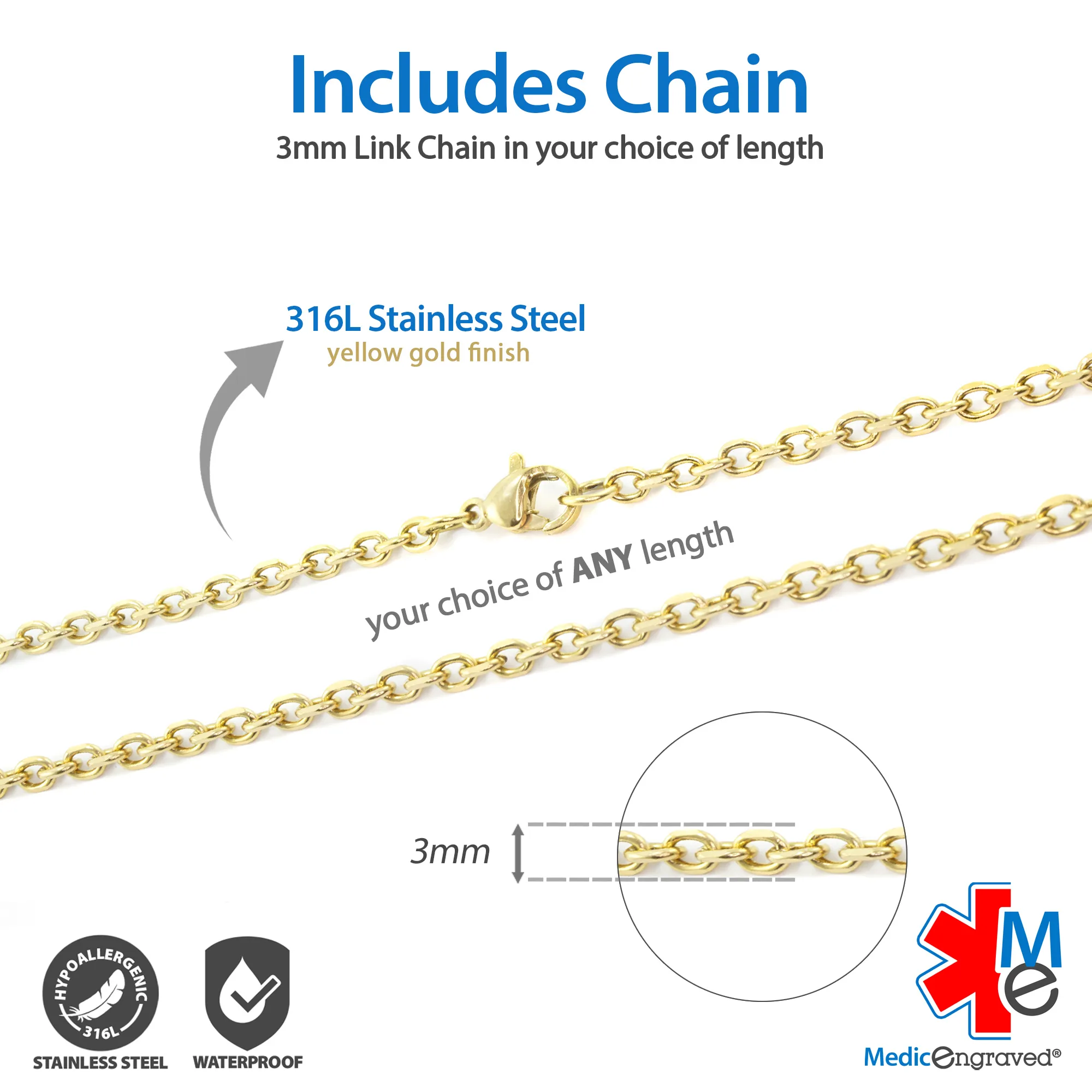 MHPM-GRD - 316L Stainless Steel 24x26mm Red Yellow Gold Finish Heart Necklace with Custom sized 3mm Oval Link Chain - Engraving Included - Image 4