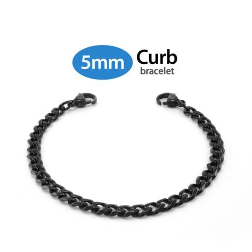 5mm Curb Link Stainless Steel Black Finish Replacement / Add-on Bracelet (bracelet only - tag not included) - BRAC-CB5